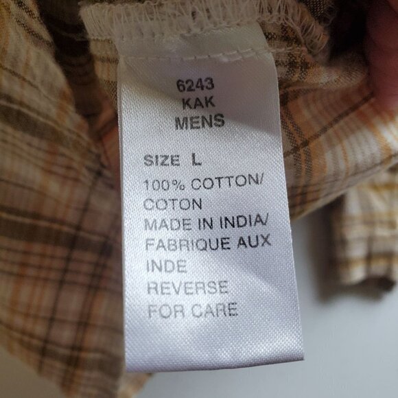 WOOLRICH Large Button Down Shirt Tan Yellow Plaid Short Sleeve - Picture 6 of 7